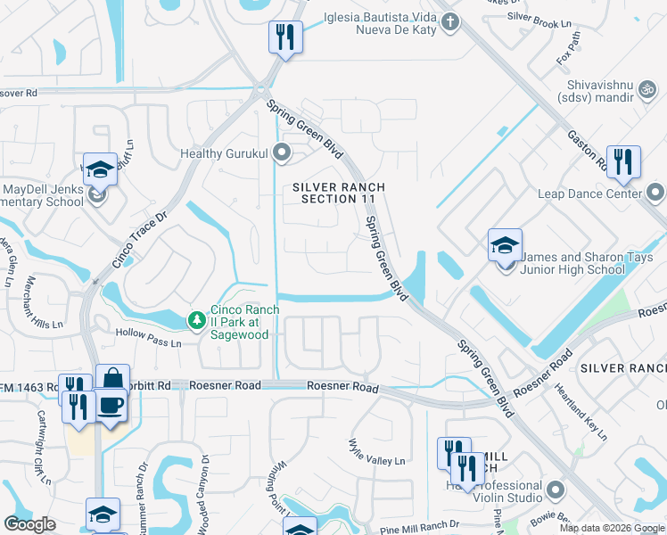 map of restaurants, bars, coffee shops, grocery stores, and more near 26910 Lindenwood Creek Lane in Katy