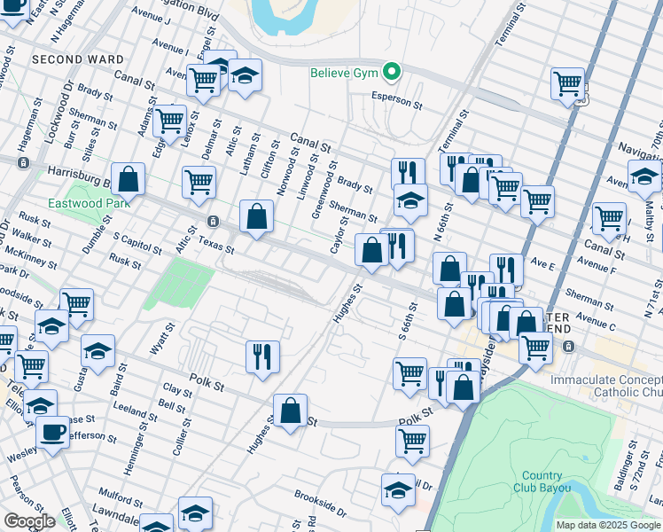 map of restaurants, bars, coffee shops, grocery stores, and more near 409 Caylor Street in Houston
