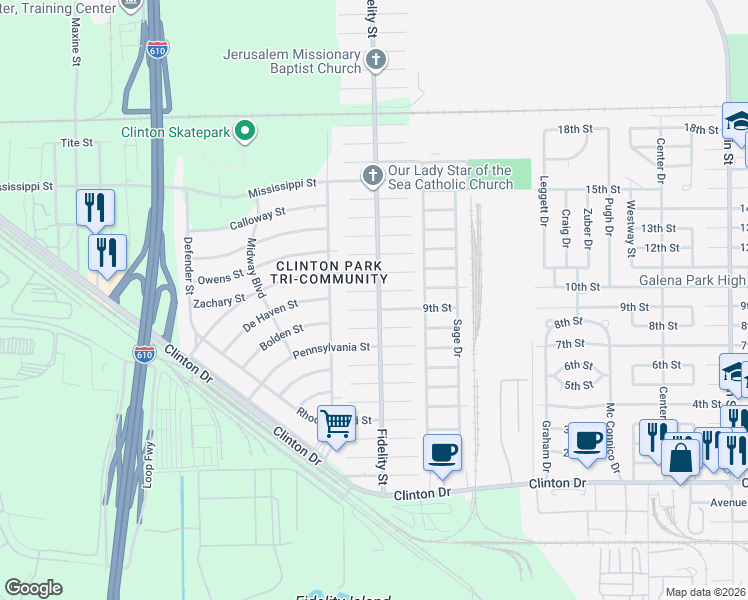map of restaurants, bars, coffee shops, grocery stores, and more near in Houston