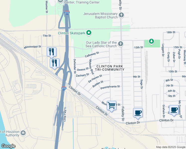 map of restaurants, bars, coffee shops, grocery stores, and more near 157 De Haven Street in Houston