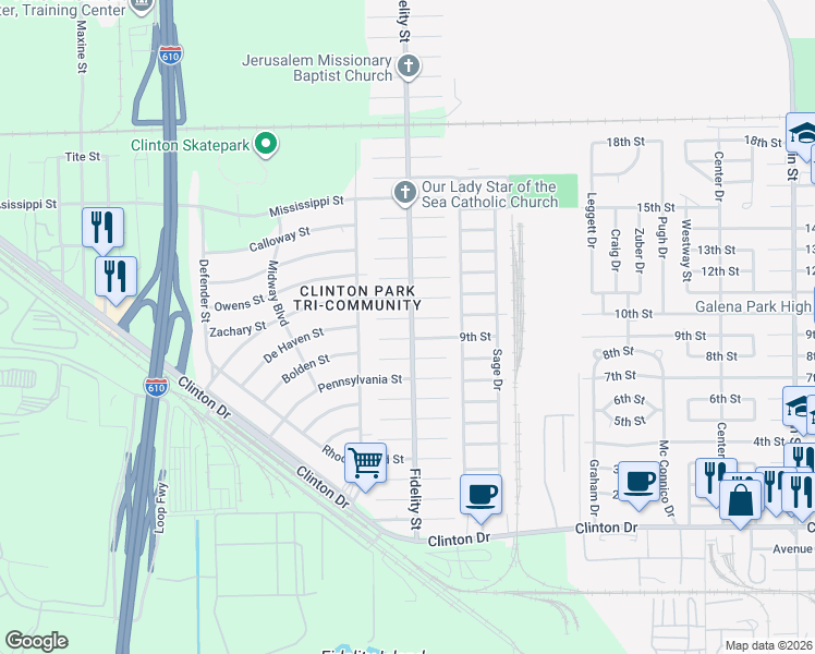 map of restaurants, bars, coffee shops, grocery stores, and more near in Houston
