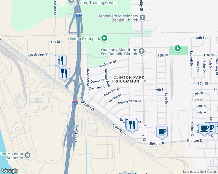 map of restaurants, bars, coffee shops, grocery stores, and more near 157 De Haven Street in Houston