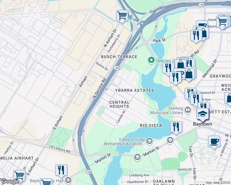 map of restaurants, bars, coffee shops, grocery stores, and more near 2 Atlantic Street in Baytown