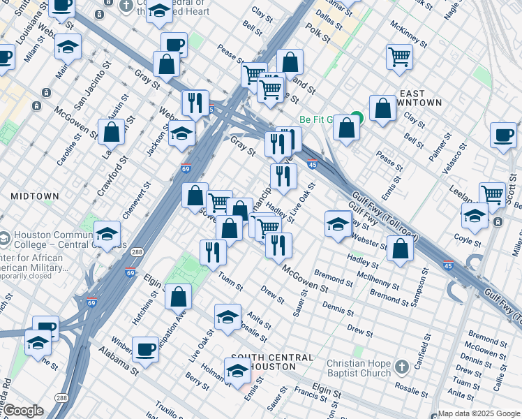 map of restaurants, bars, coffee shops, grocery stores, and more near 2407 McIlhenny Street in Houston
