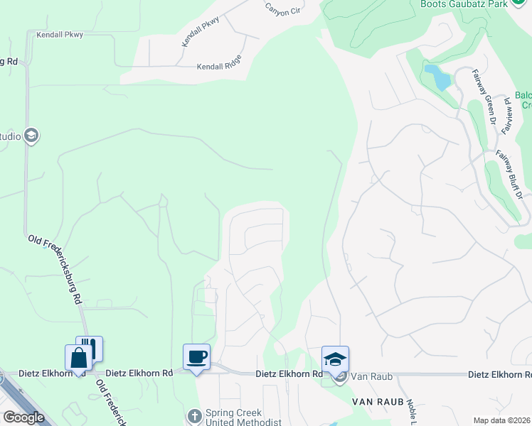 map of restaurants, bars, coffee shops, grocery stores, and more near 29752 Elkhorn Ridge in Fair Oaks Ranch