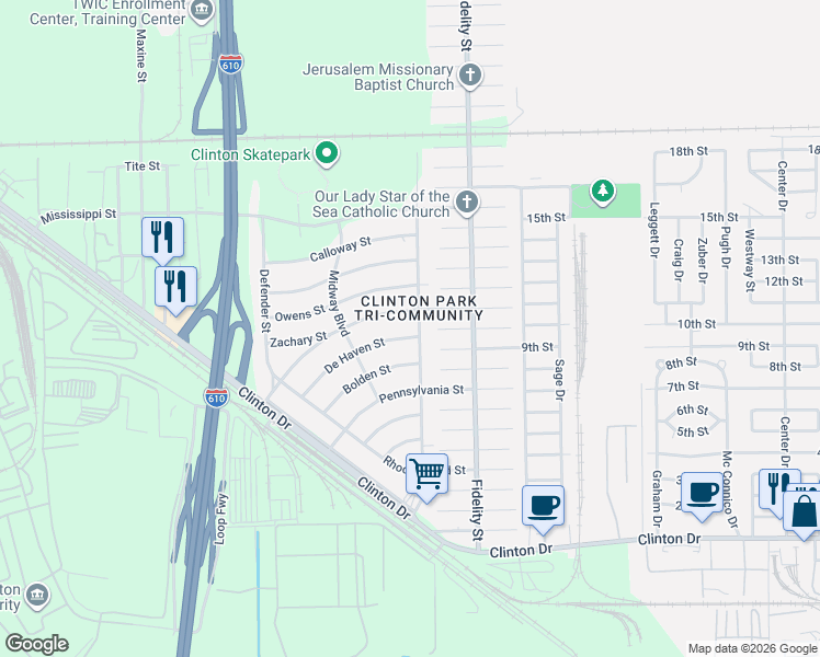 map of restaurants, bars, coffee shops, grocery stores, and more near 258 De Haven Street in Houston
