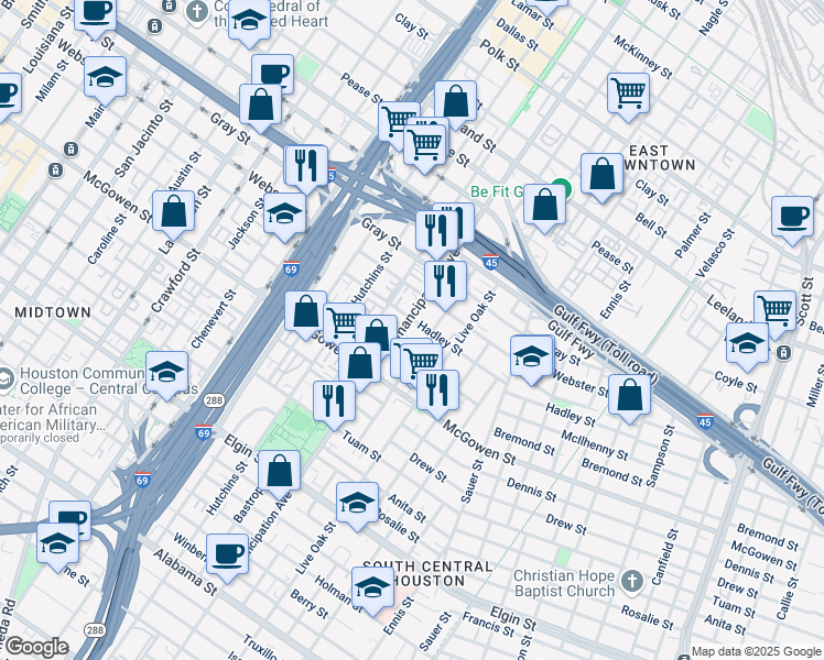 map of restaurants, bars, coffee shops, grocery stores, and more near 2407 McIlhenny Street in Houston