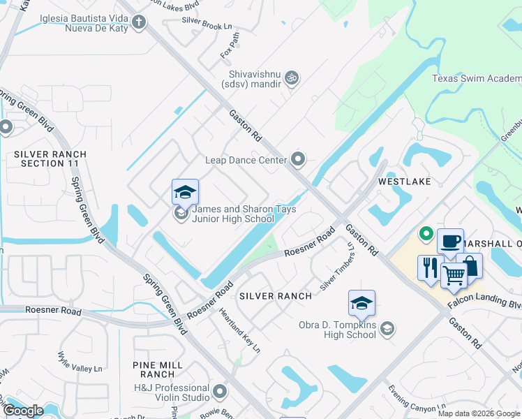 map of restaurants, bars, coffee shops, grocery stores, and more near 26423 Green Heron Drive in Katy