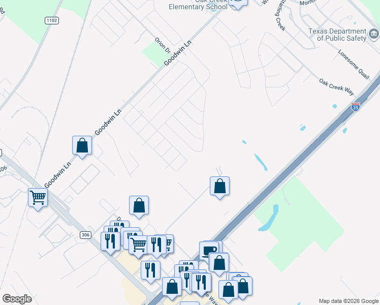 map of restaurants, bars, coffee shops, grocery stores, and more near 317 North Shore Trail in New Braunfels