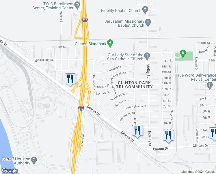 map of restaurants, bars, coffee shops, grocery stores, and more near 146 Owens Street in Houston