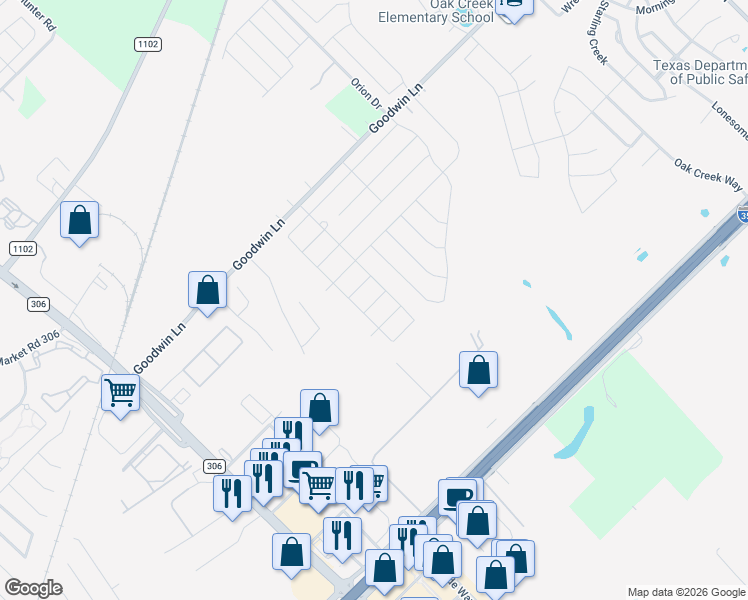 map of restaurants, bars, coffee shops, grocery stores, and more near 2727 Spencebrook in New Braunfels