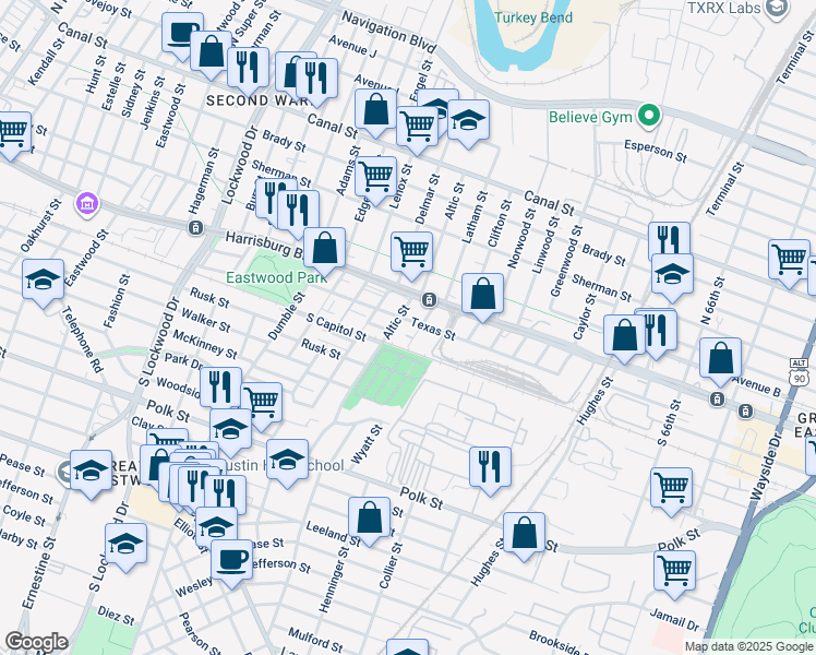 map of restaurants, bars, coffee shops, grocery stores, and more near in Houston