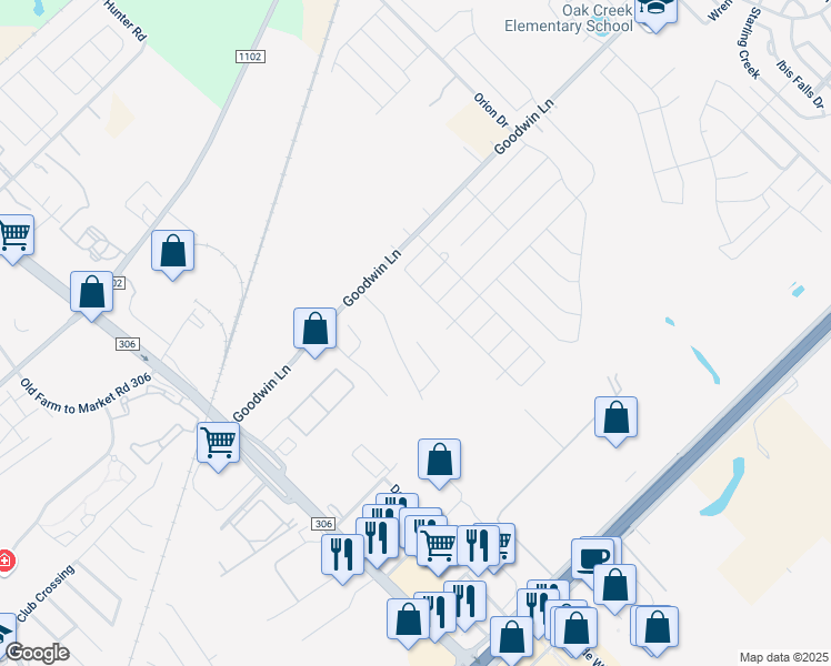 map of restaurants, bars, coffee shops, grocery stores, and more near 554 Gatewood Circle in New Braunfels
