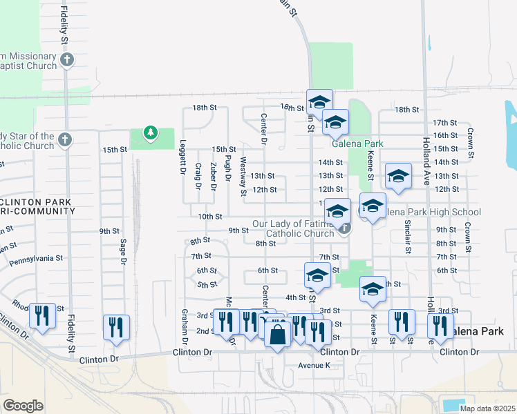 map of restaurants, bars, coffee shops, grocery stores, and more near 2108 11th Street in Galena Park