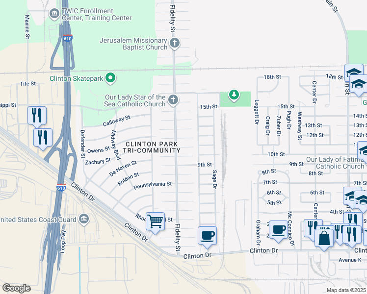 map of restaurants, bars, coffee shops, grocery stores, and more near 423 North Carolina Street in Houston