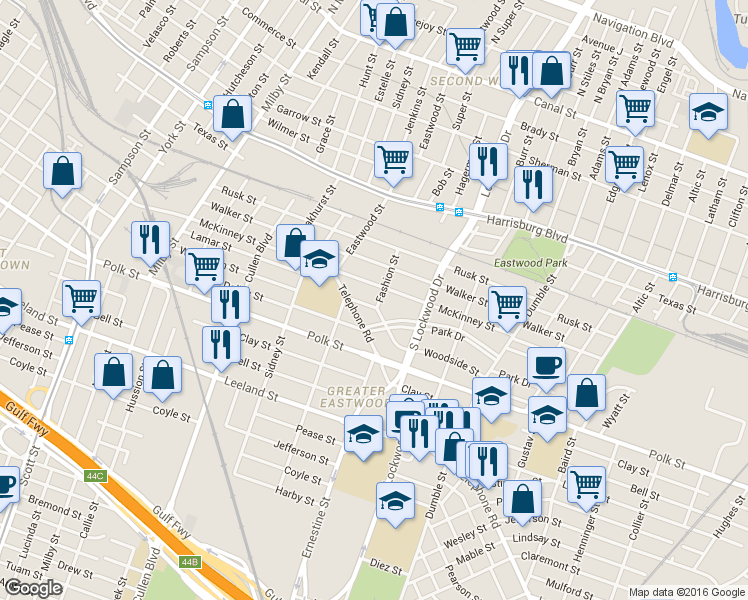 map of restaurants, bars, coffee shops, grocery stores, and more near 4502 McKinney Street in Houston