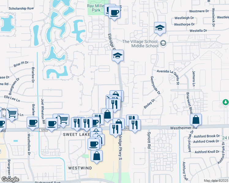 map of restaurants, bars, coffee shops, grocery stores, and more near 2310 Eldridge Parkway in Houston