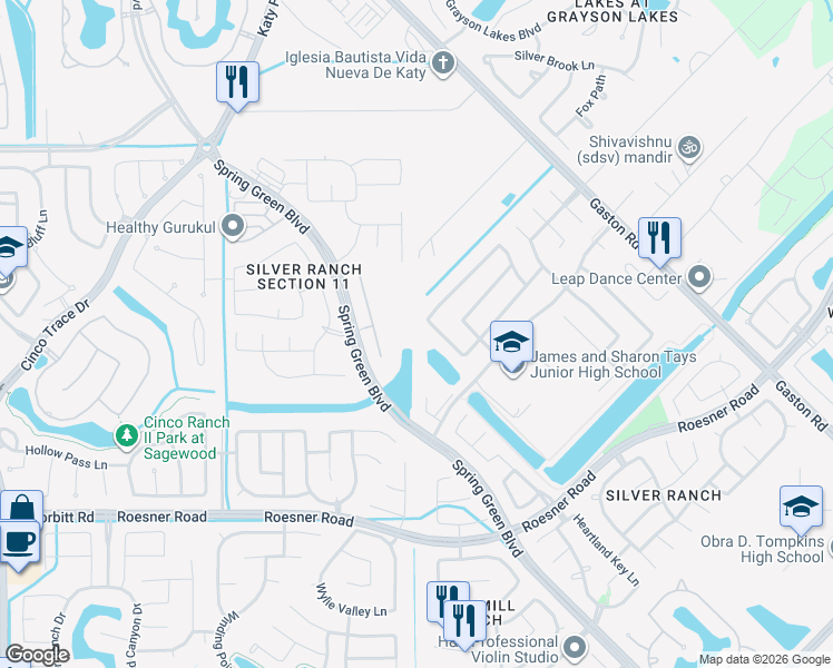 map of restaurants, bars, coffee shops, grocery stores, and more near in Katy