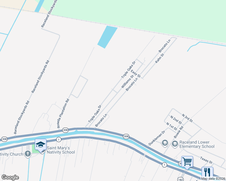 map of restaurants, bars, coffee shops, grocery stores, and more near 200 Triple Oaks Dr in Raceland