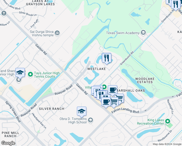 map of restaurants, bars, coffee shops, grocery stores, and more near 3623 Bonnie Bend Drive in Katy