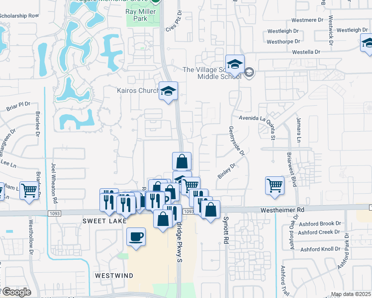 map of restaurants, bars, coffee shops, grocery stores, and more near 2323 Eldridge Parkway South in Houston