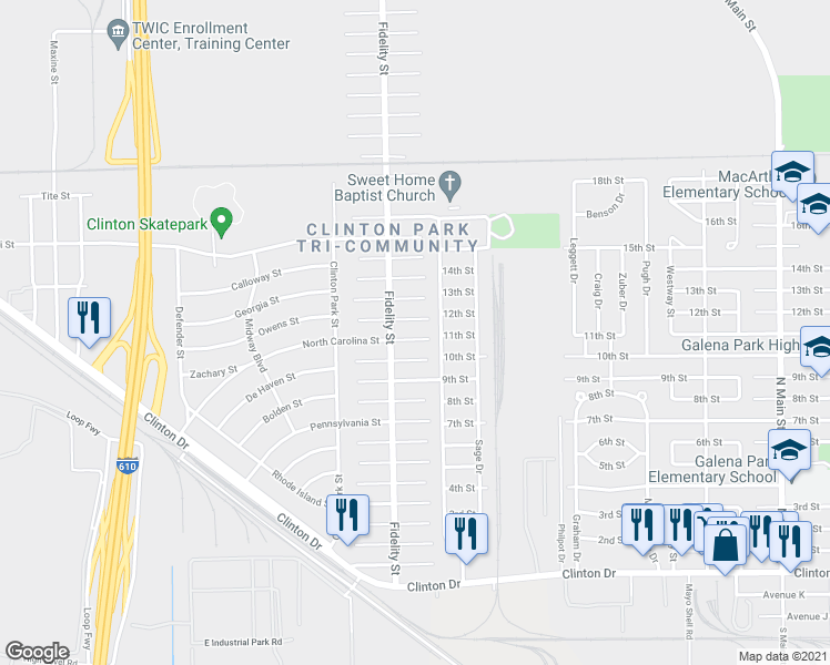 map of restaurants, bars, coffee shops, grocery stores, and more near 423 North Carolina Street in Houston