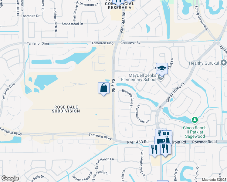 map of restaurants, bars, coffee shops, grocery stores, and more near Katy Hockley Road in Katy