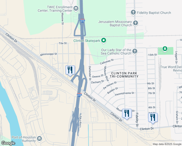 map of restaurants, bars, coffee shops, grocery stores, and more near 102 Georgia Street in Houston