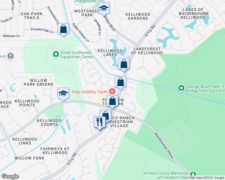 map of restaurants, bars, coffee shops, grocery stores, and more near 2906 Nueces Canyon Court in Katy