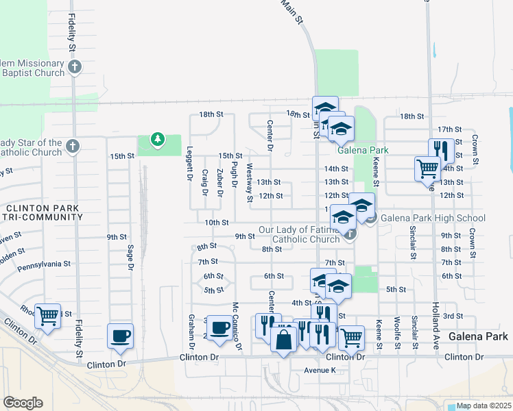 map of restaurants, bars, coffee shops, grocery stores, and more near 2108 11th Street in Galena Park
