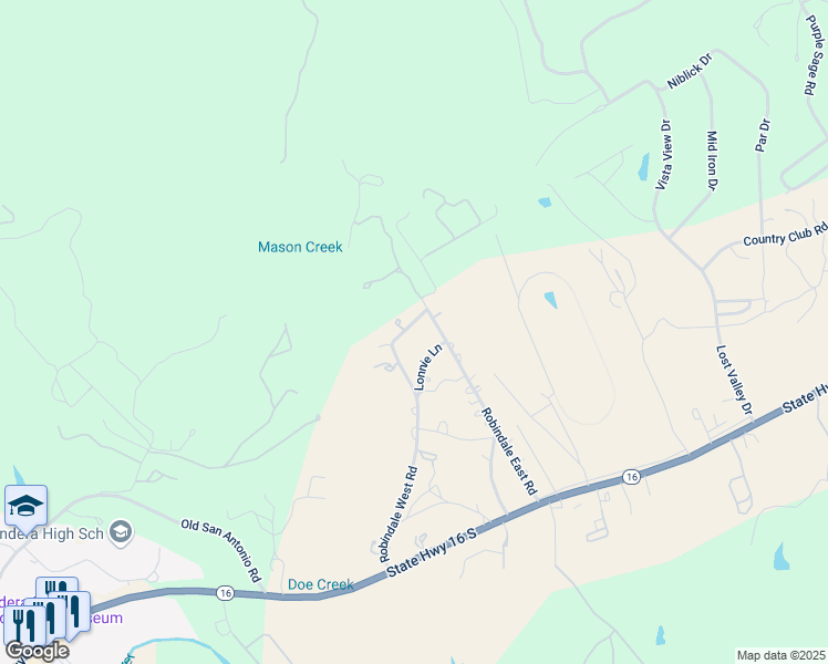 map of restaurants, bars, coffee shops, grocery stores, and more near 710 Robindale West Road in Bandera