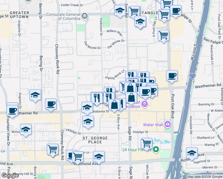 map of restaurants, bars, coffee shops, grocery stores, and more near 5306 Brownway Street in Houston