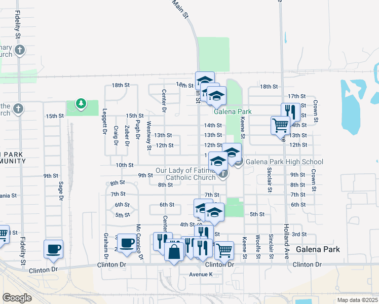 map of restaurants, bars, coffee shops, grocery stores, and more near 1909 11th St in Galena Park