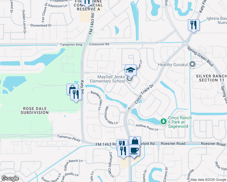 map of restaurants, bars, coffee shops, grocery stores, and more near 2927 Fairmont Ridge Lane in Katy