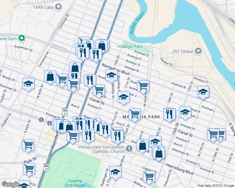 map of restaurants, bars, coffee shops, grocery stores, and more near 904 Wooding Street in Houston