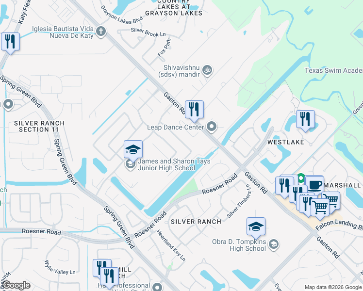 map of restaurants, bars, coffee shops, grocery stores, and more near 2434 Horned Owl Drive in Katy