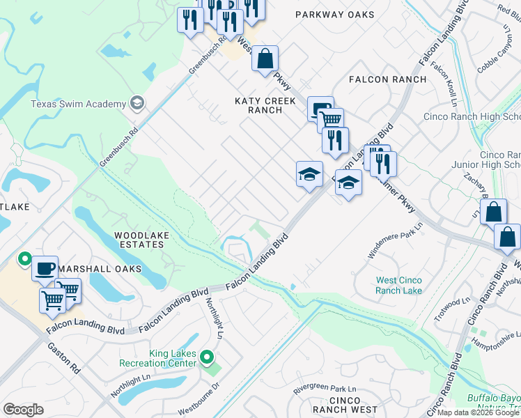 map of restaurants, bars, coffee shops, grocery stores, and more near 25010 Tancy Ranch Court in Katy
