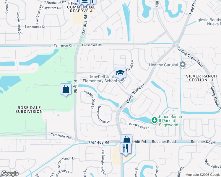 map of restaurants, bars, coffee shops, grocery stores, and more near 2927 Fairmont Ridge Lane in Katy
