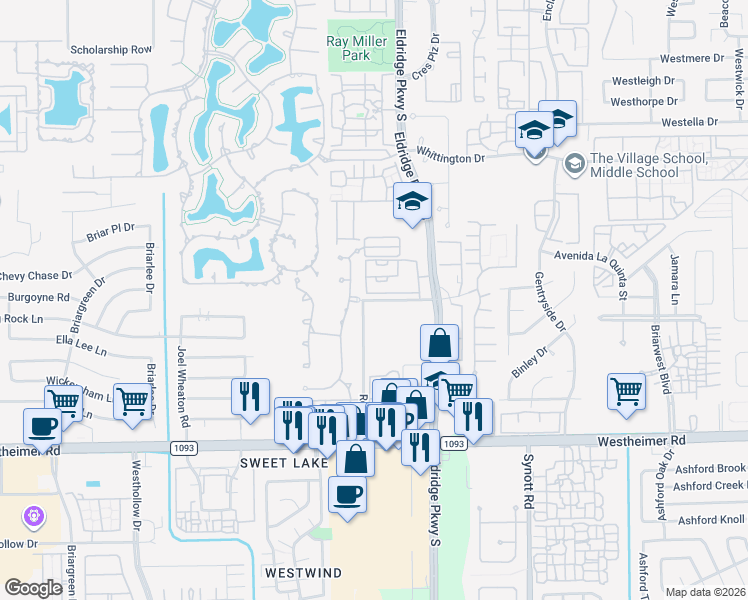 map of restaurants, bars, coffee shops, grocery stores, and more near 13745 Rincon Drive in Houston