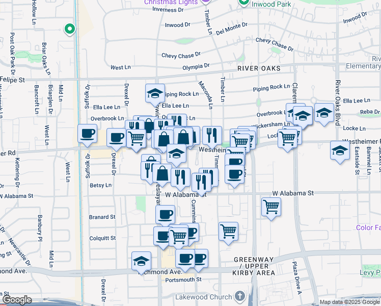 map of restaurants, bars, coffee shops, grocery stores, and more near 3730 Westheimer Road in Houston