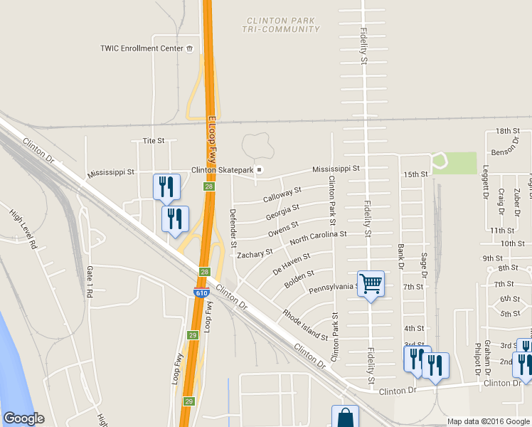 map of restaurants, bars, coffee shops, grocery stores, and more near 134 Calloway Street in Houston