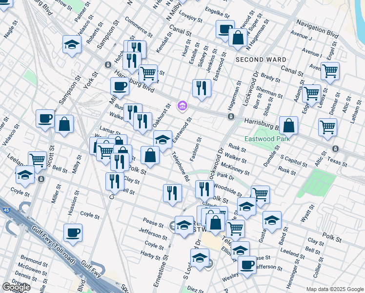 map of restaurants, bars, coffee shops, grocery stores, and more near 4402 Walker Street in Houston