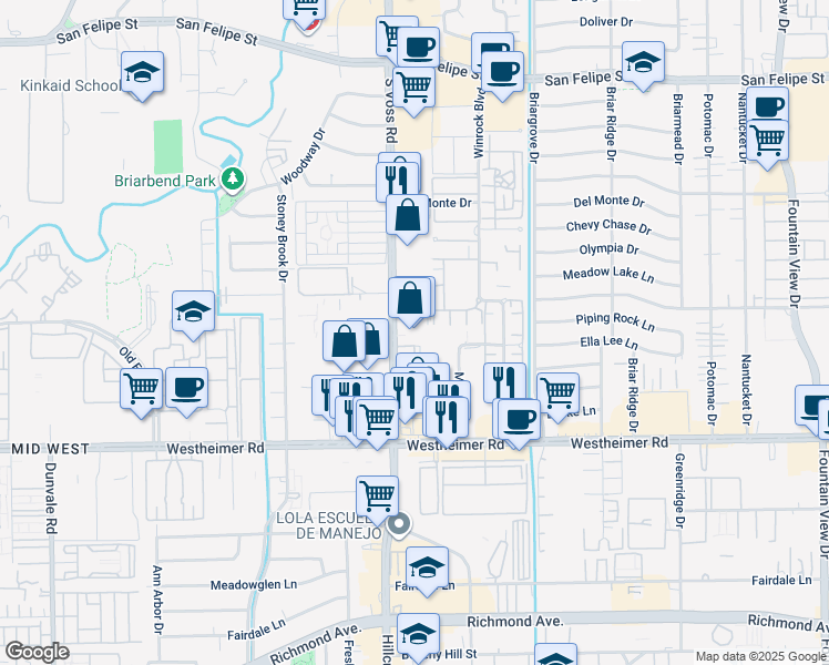 map of restaurants, bars, coffee shops, grocery stores, and more near in Houston