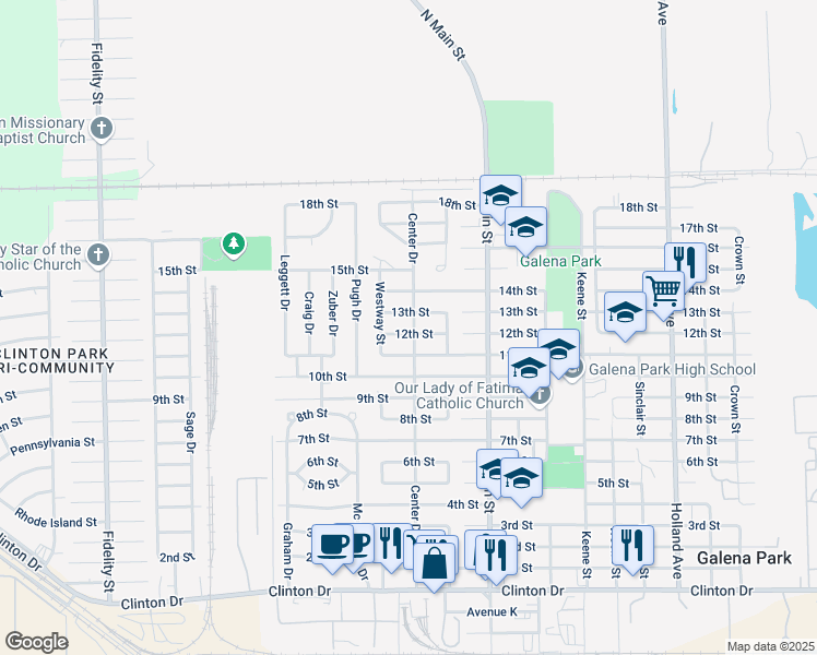 map of restaurants, bars, coffee shops, grocery stores, and more near 2106 13th Street in Galena Park
