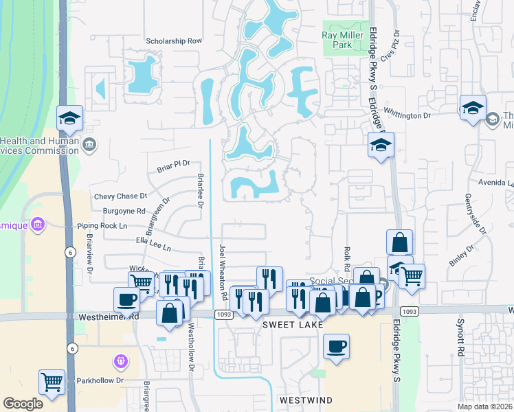 map of restaurants, bars, coffee shops, grocery stores, and more near 2411 Chatham Court in Houston