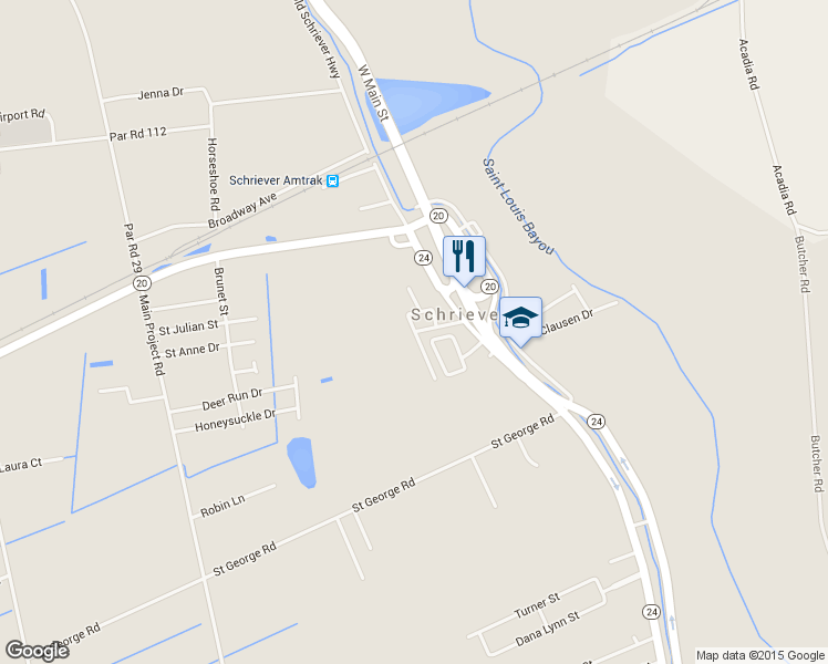 map of restaurants, bars, coffee shops, grocery stores, and more near 100 G. Picou Court in Schriever