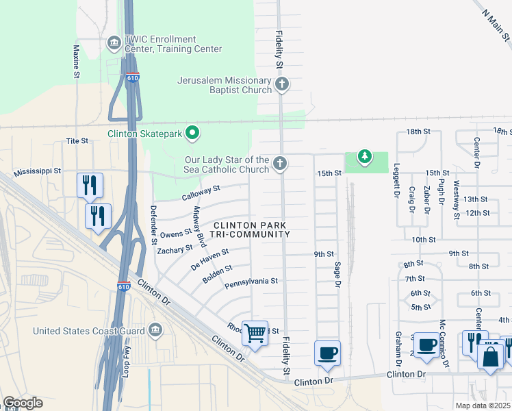 map of restaurants, bars, coffee shops, grocery stores, and more near in Houston