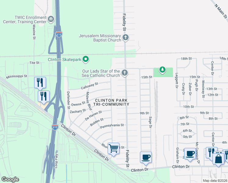 map of restaurants, bars, coffee shops, grocery stores, and more near in Houston