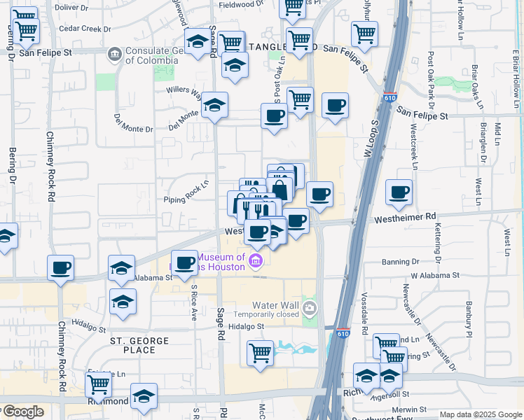 map of restaurants, bars, coffee shops, grocery stores, and more near 2526 McCue Road in Houston