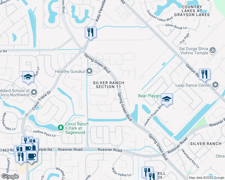 map of restaurants, bars, coffee shops, grocery stores, and more near 3007 Shadowbrook Chase Lane in Katy